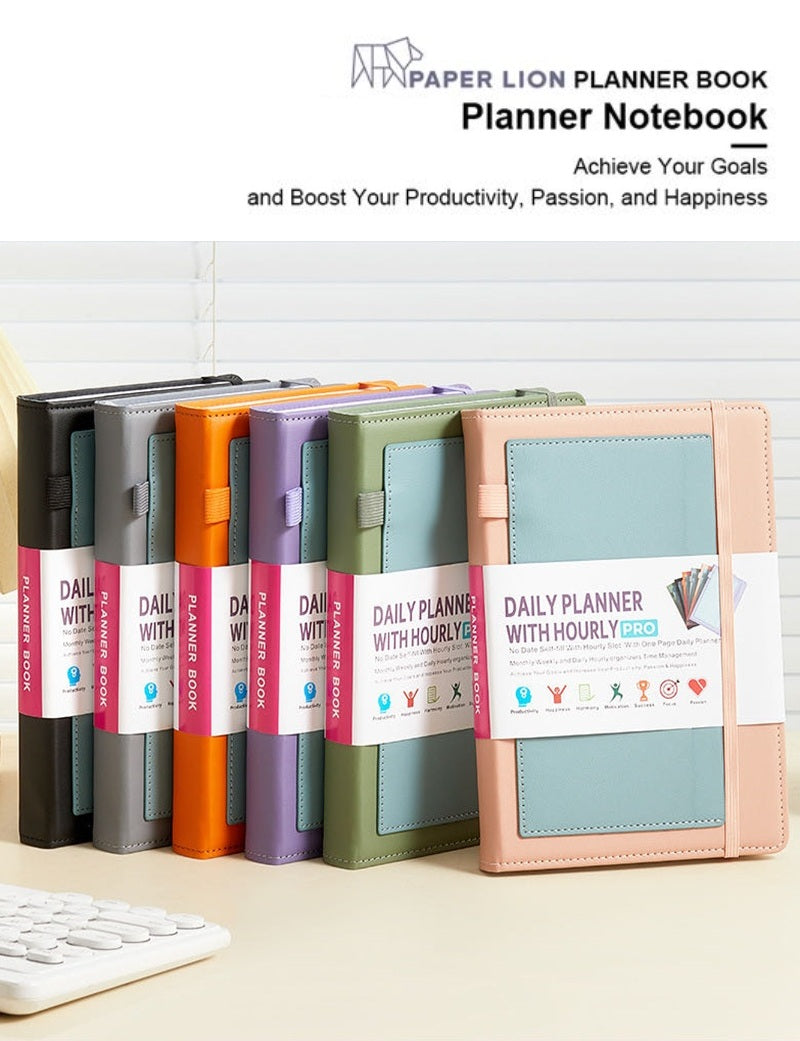 Paper Lion A5 PU Leather Cover Daily/Hourly Planner Book with stickers