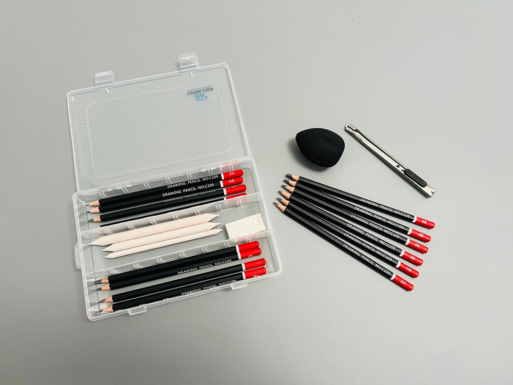 21-Piece Sketching Pencil Set with Blending Stumps, Eraser & Knife