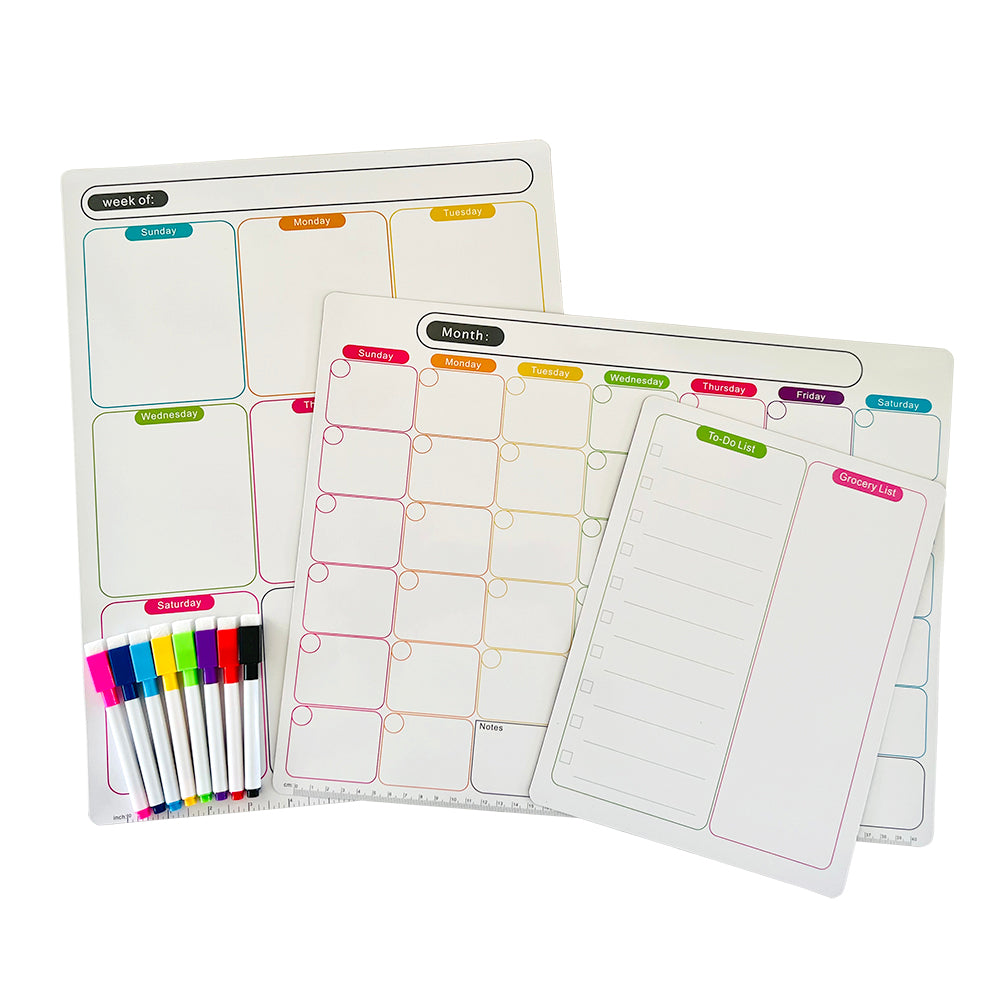3 pcs Soft Fridge Magnetic Planner set with 8 color White Board Marker