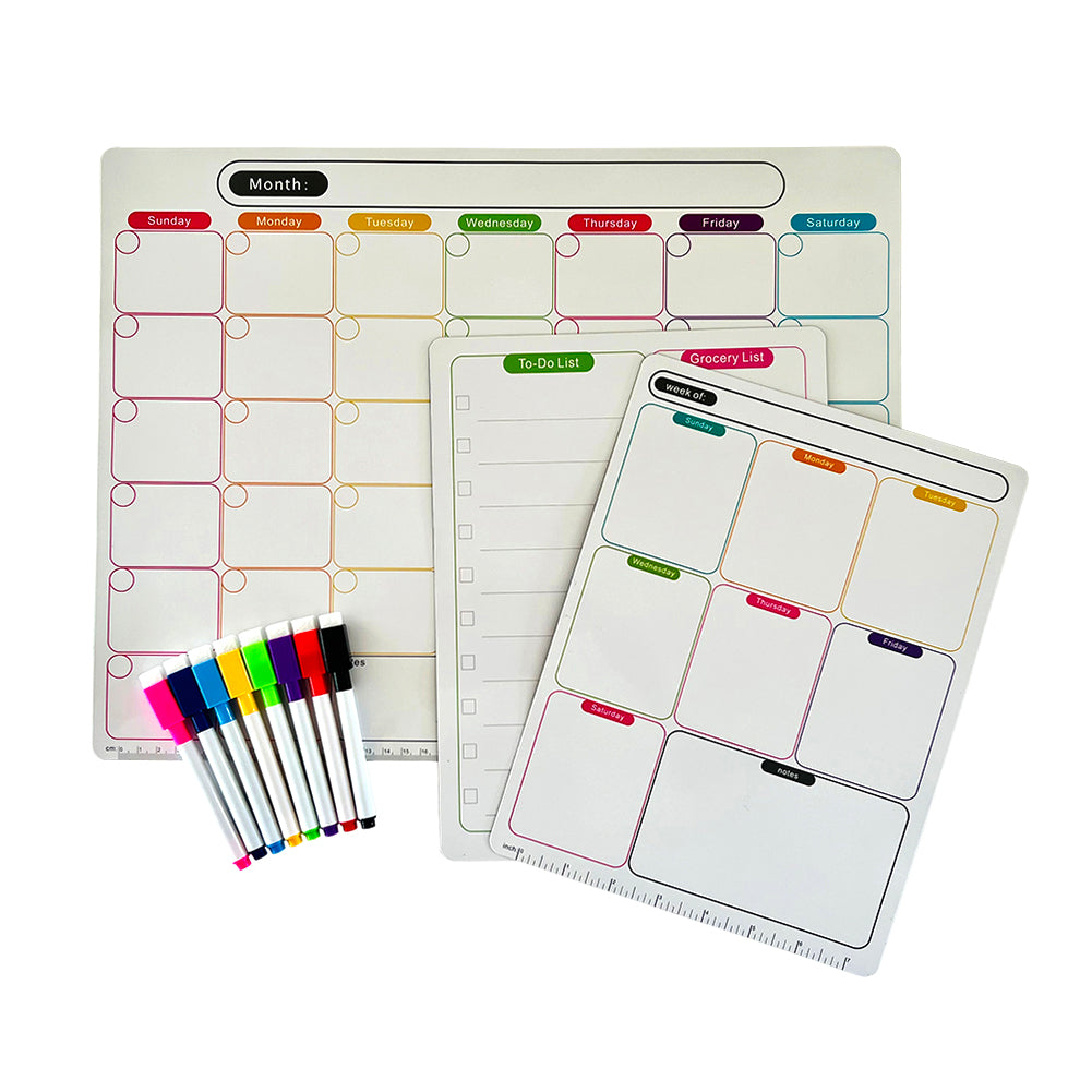 3 pcs Soft Fridge Magnetic Planner set with 8 color White Board Marker