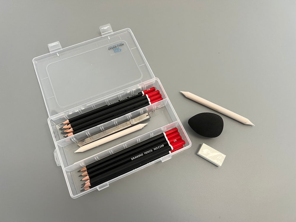 21-Piece Sketching Pencil Set with Blending Stumps, Eraser & Knife