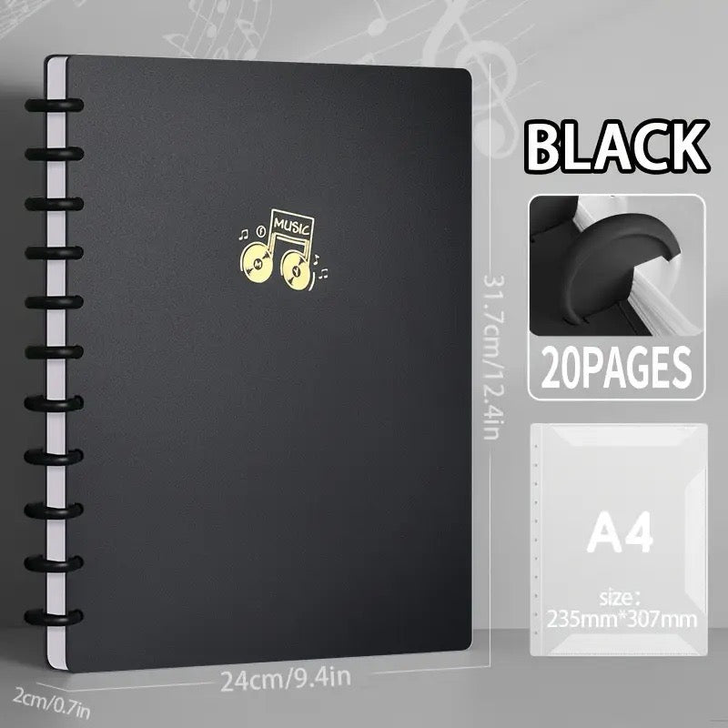 A4 Music Score Folder with Special Binders & Easy Edit Sleeve Pockets