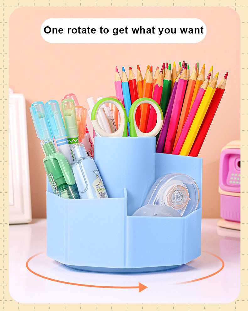 Rotating Desk Organizer - 5-Slot Pen & Brush Holder (13cm Diameter)