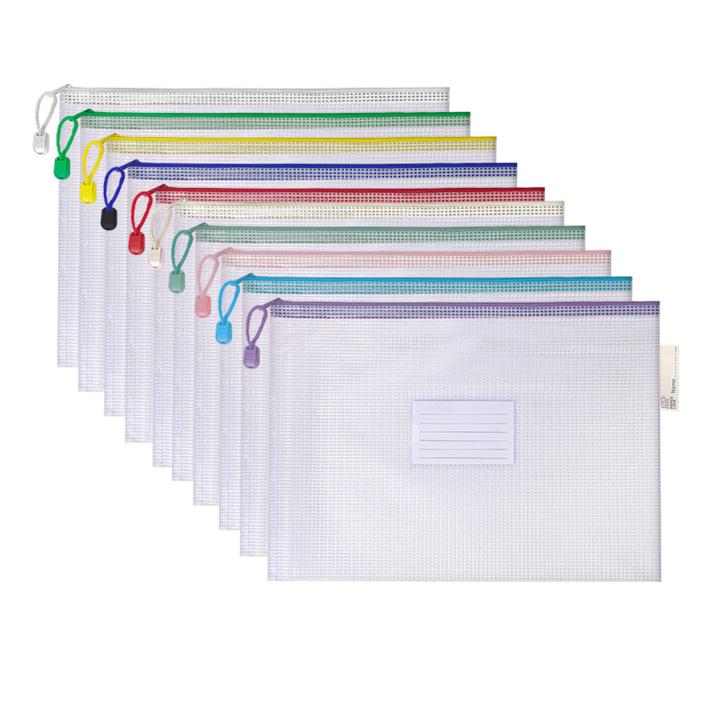 10 Pcs A4 Semi Transparent Mesh File Zip Lock Bag with Tag Pocket