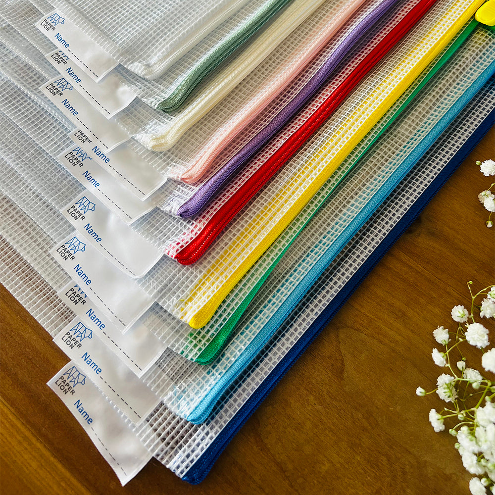 10 Pcs A4 Semi Transparent Mesh File Zip Lock Bag with Tag Pocket