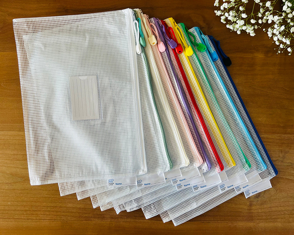 10 Pcs A4 Semi Transparent Mesh File Zip Lock Bag with Tag Pocket