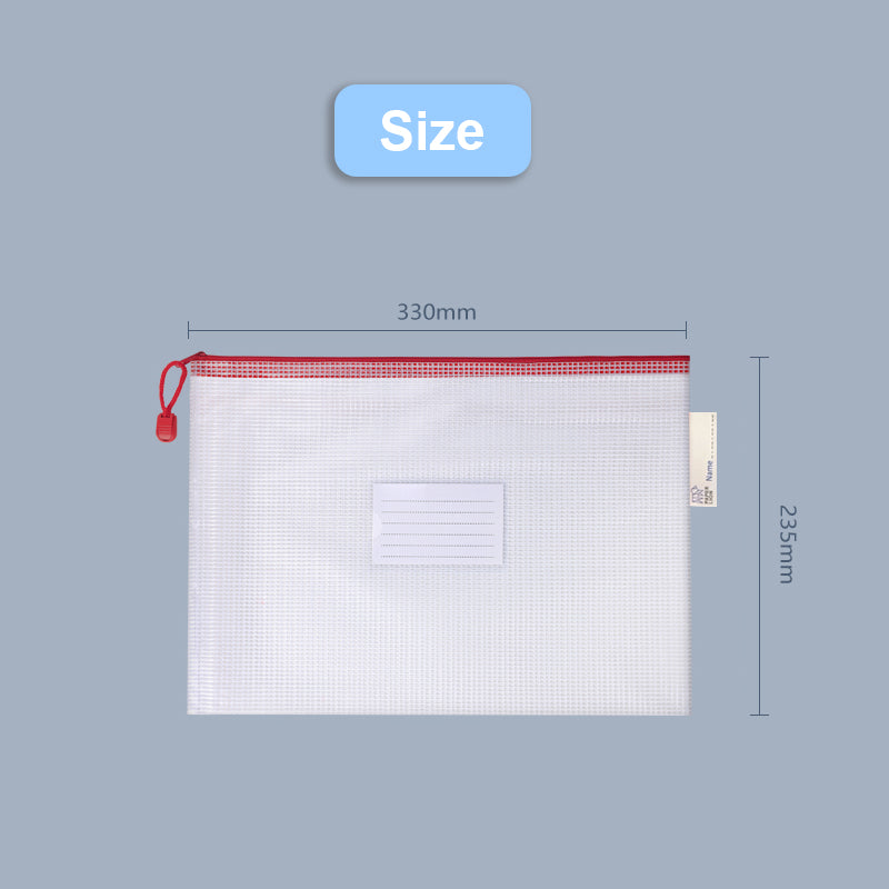 10 Pcs A4 Semi Transparent Mesh File Zip Lock Bag with Tag Pocket