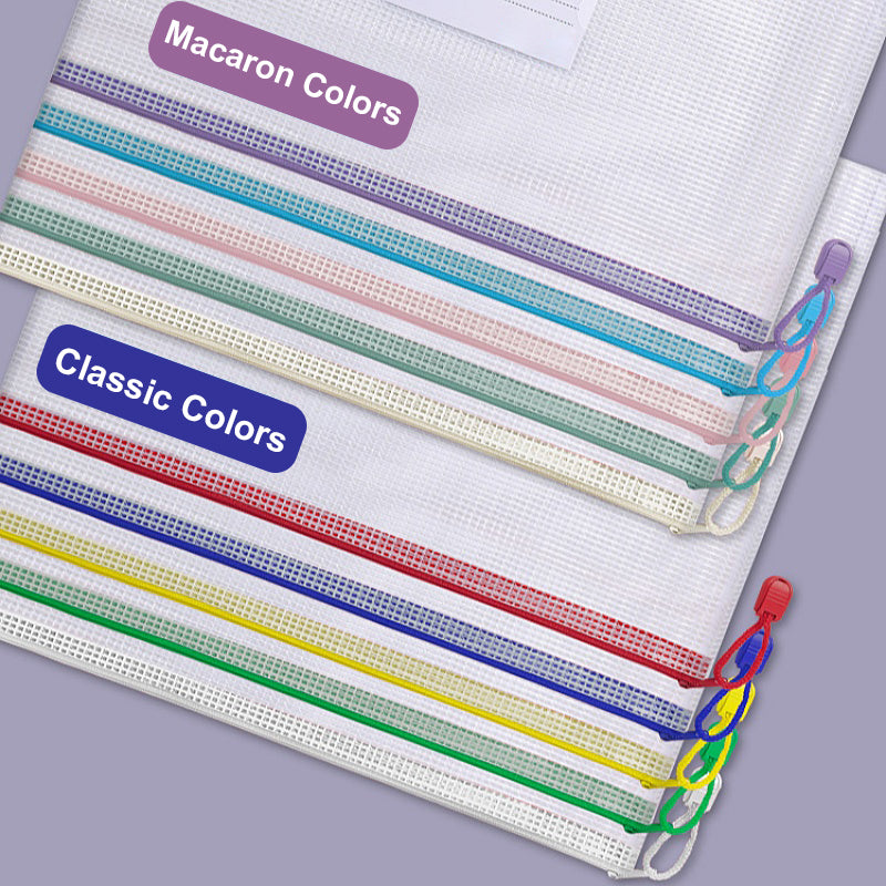 10 Pcs A4 Semi Transparent Mesh File Zip Lock Bag with Tag Pocket