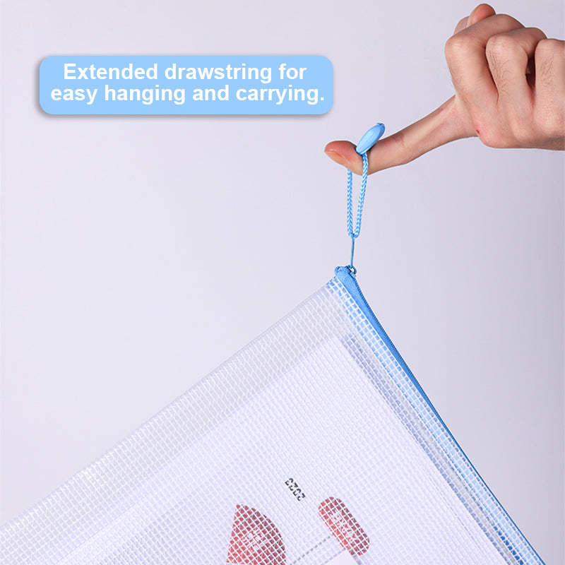10 Pcs A4 Semi Transparent Mesh File Zip Lock Bag with Tag Pocket