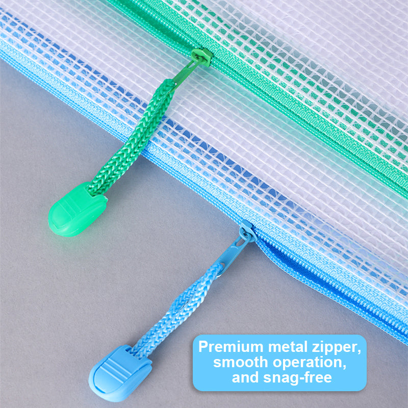 10 Pcs A4 Semi Transparent Mesh File Zip Lock Bag with Tag Pocket