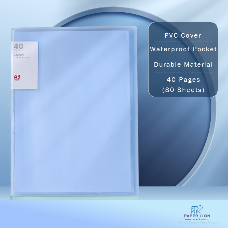 A3 Size 40 Pockets Files with Plastic Hard Cover for A3 Artwork/Documents