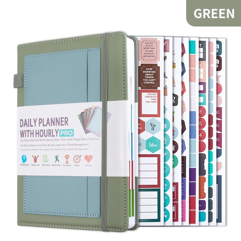 Paper Lion A5 PU Leather Cover Daily/Hourly Planner Book with stickers