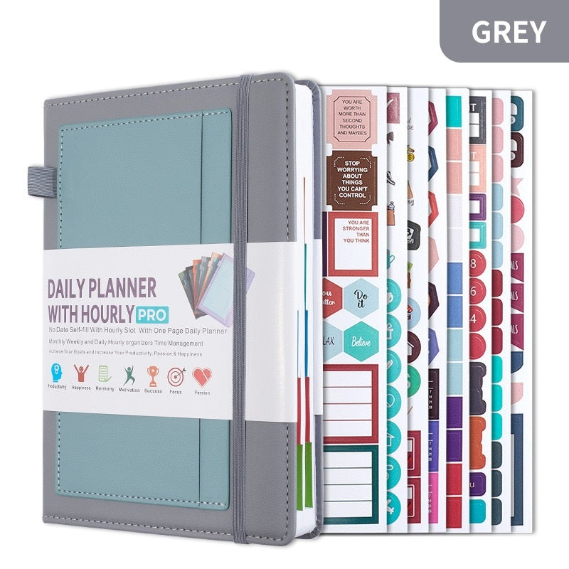 Paper Lion A5 PU Leather Cover Daily/Hourly Planner Book with stickers