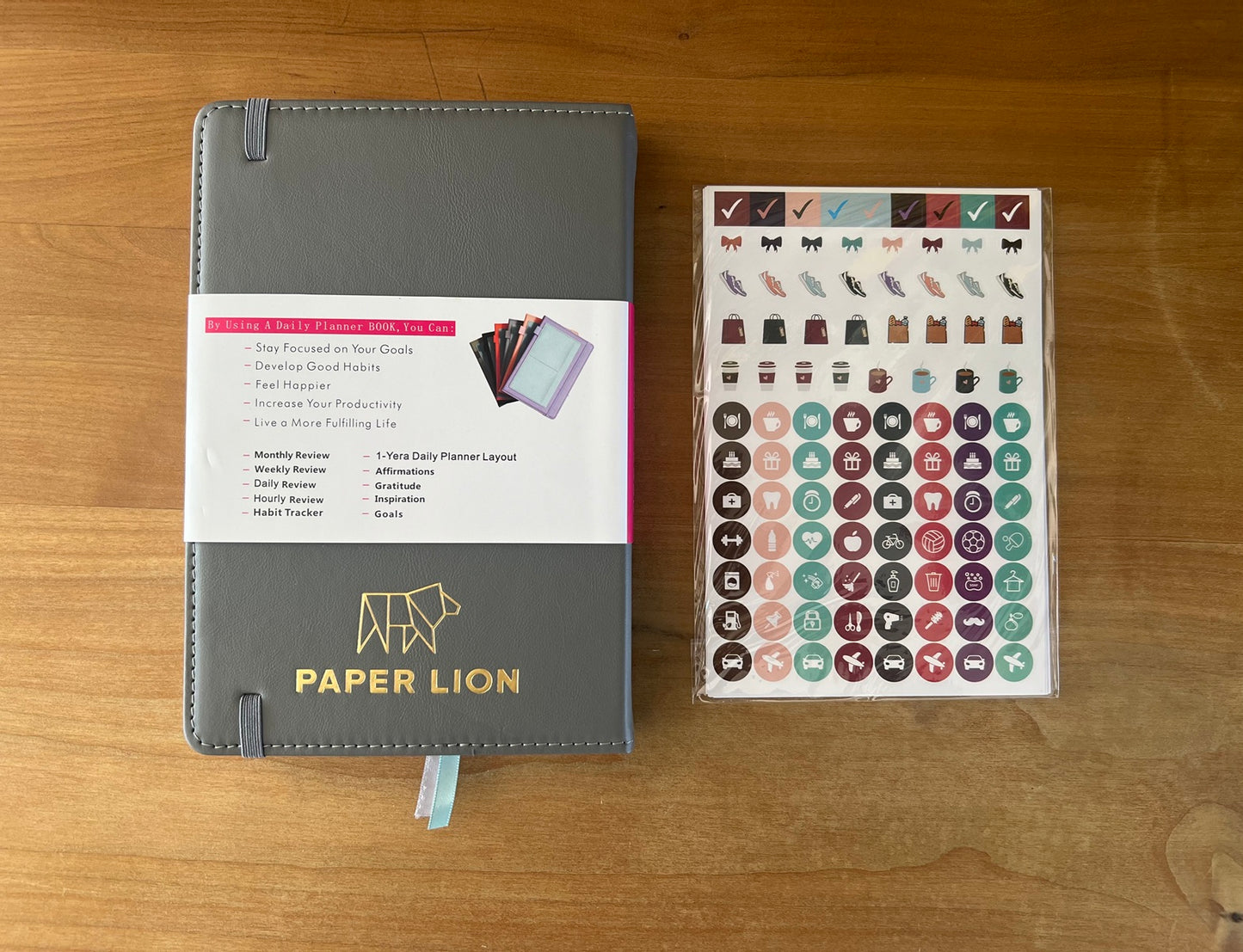 Paper Lion A5 PU Leather Cover Daily/Hourly Planner Book with stickers