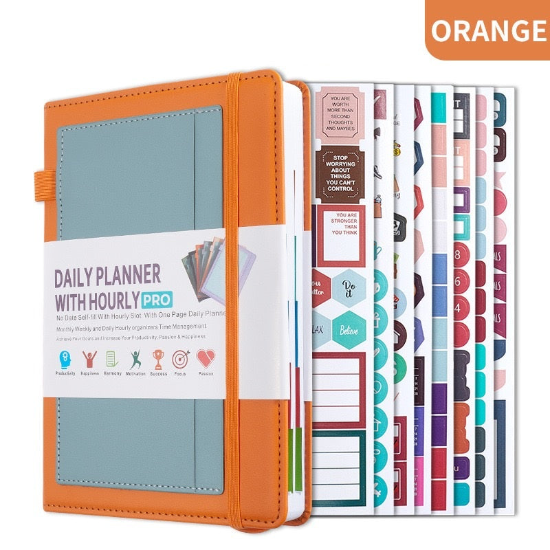 Paper Lion A5 PU Leather Cover Daily/Hourly Planner Book with stickers