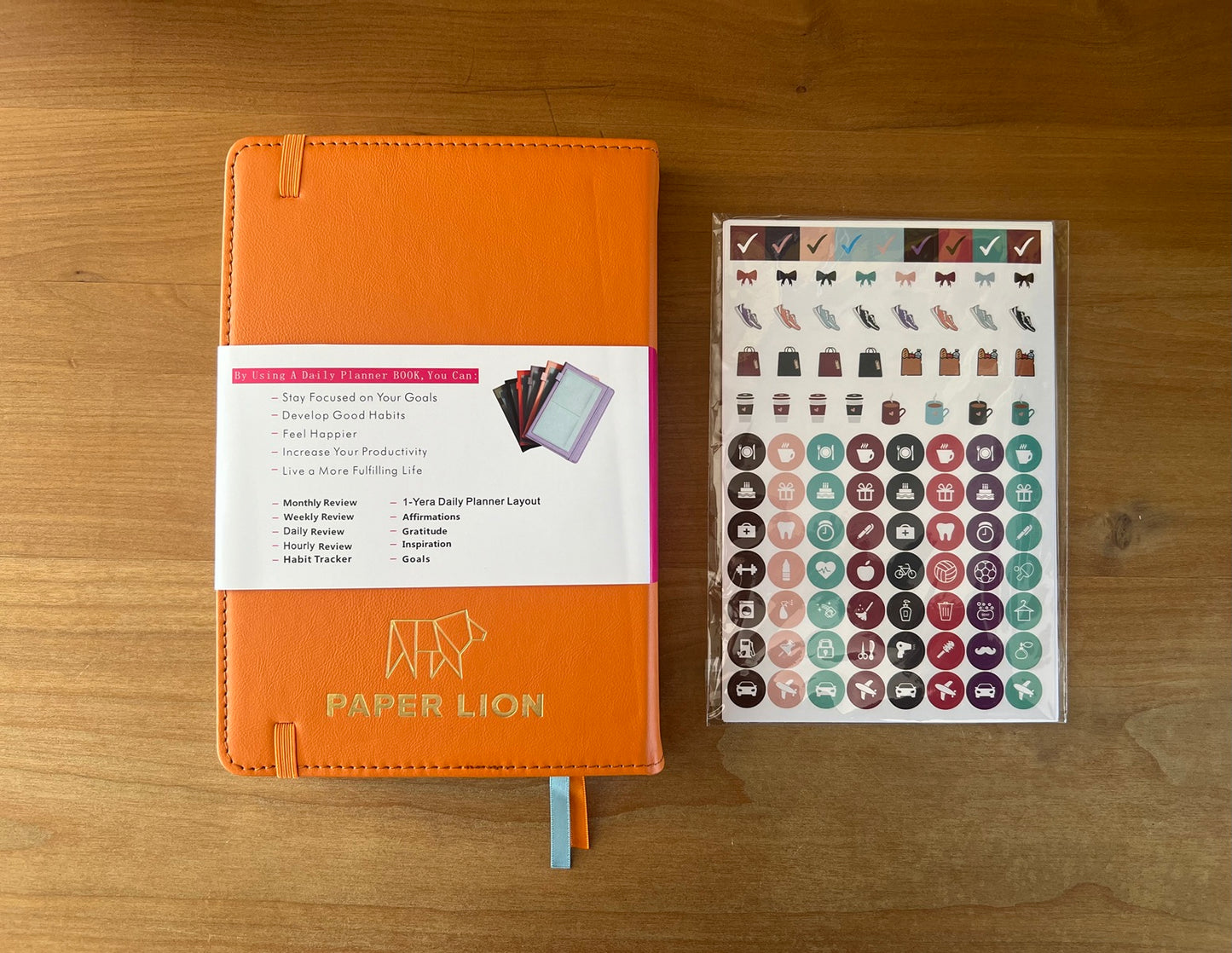Paper Lion A5 PU Leather Cover Daily/Hourly Planner Book with stickers