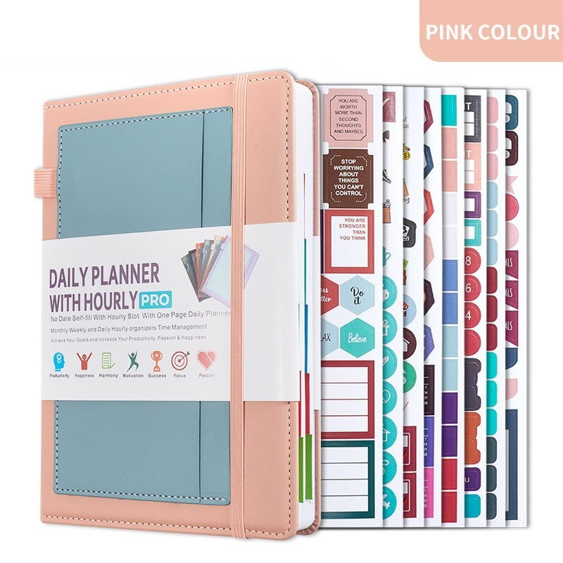 Paper Lion A5 PU Leather Cover Daily/Hourly Planner Book with stickers