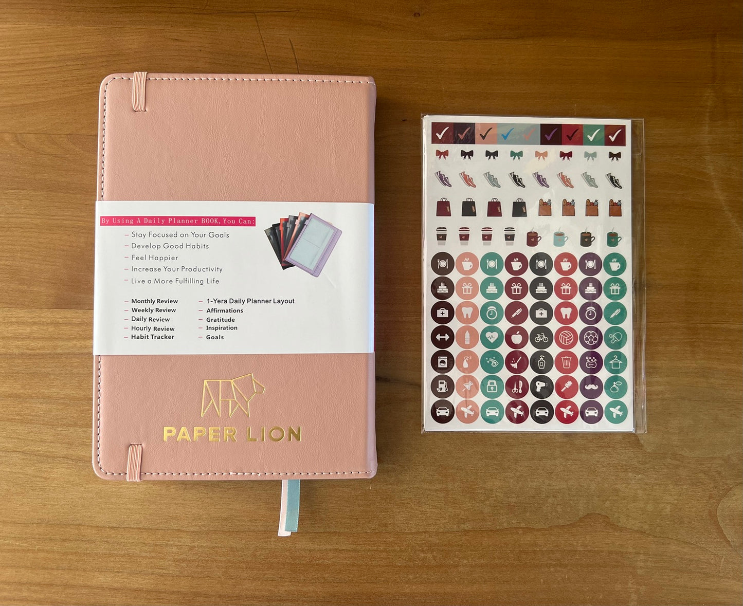 Paper Lion A5 PU Leather Cover Daily/Hourly Planner Book with stickers