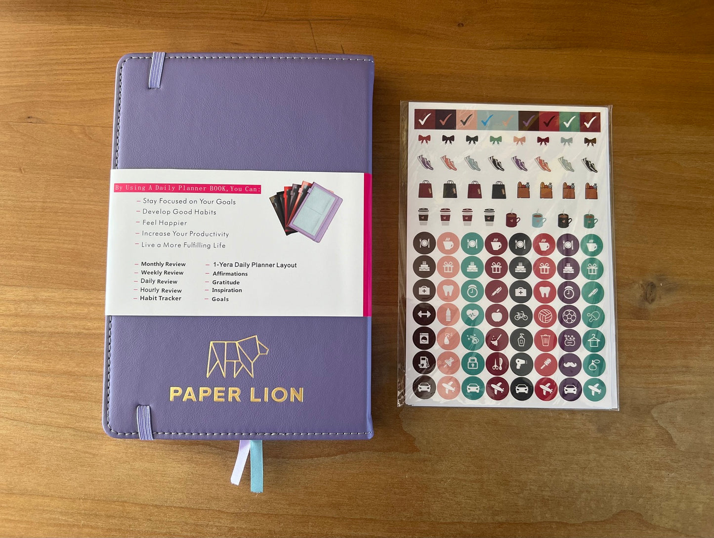 Paper Lion A5 PU Leather Cover Daily/Hourly Planner Book with stickers
