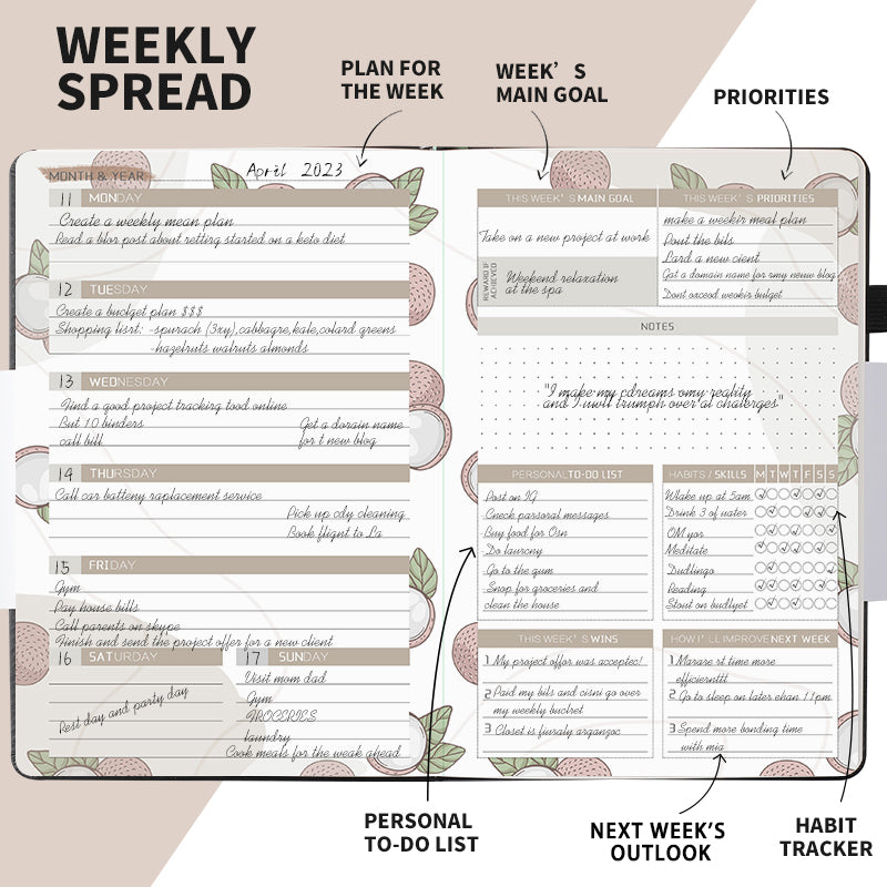 Paper Lion A5 PU Leather Cover Weekly/Monthly Planner Book with stickers