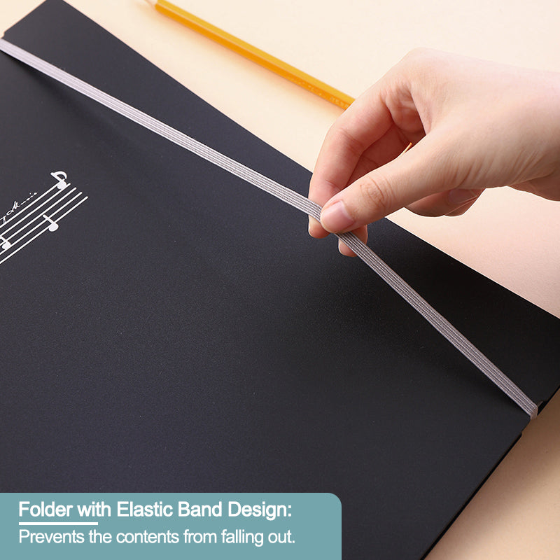 A4 Music Score Folder with 4 Ring Stainless Steel Binders & Sleeve Pockets