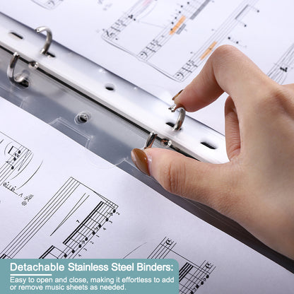 A4 Music Score Folder with 4 Ring Stainless Steel Binders & Sleeve Pockets