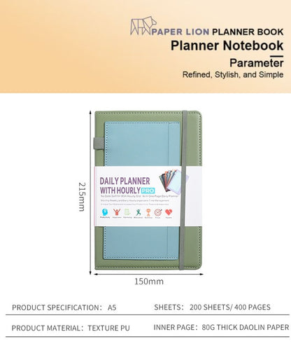 Paper Lion A5 PU Leather Cover Daily/Hourly Planner Book with stickers