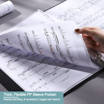 A4 Music Score Folder with 4 Ring Stainless Steel Binders & Sleeve Pockets