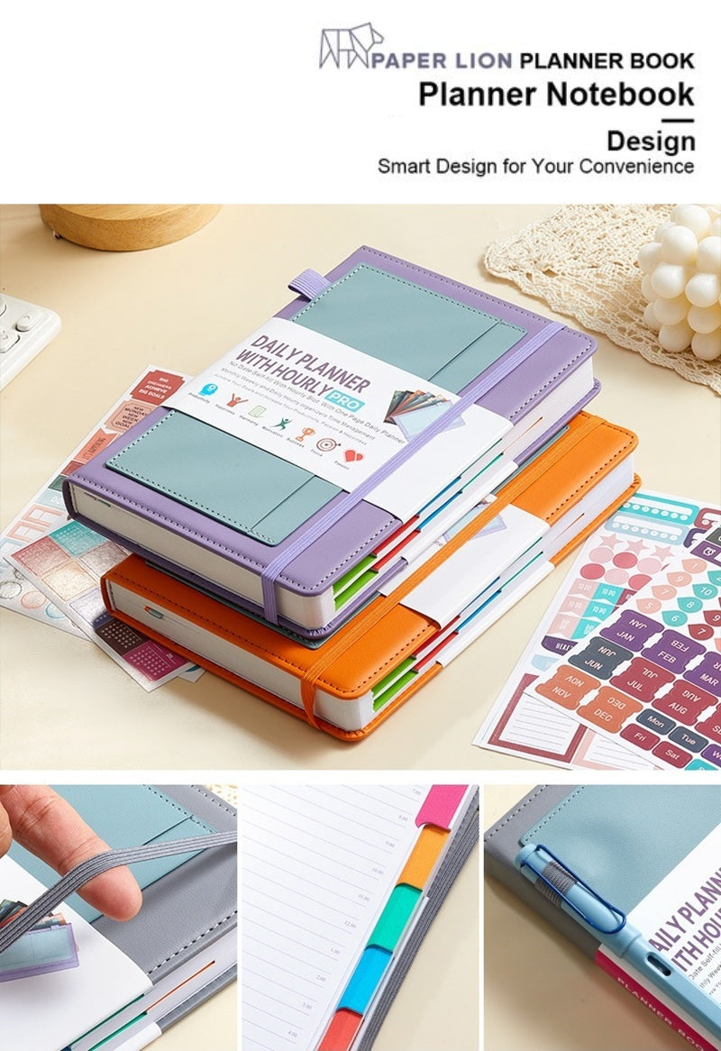 Paper Lion A5 PU Leather Cover Daily/Hourly Planner Book with stickers