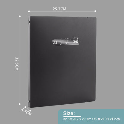 A4 Music Score Folder with 4 Ring Stainless Steel Binders & Sleeve Pockets