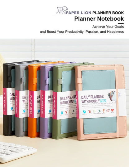 Paper Lion A5 PU Leather Cover Daily/Hourly Planner Book with stickers