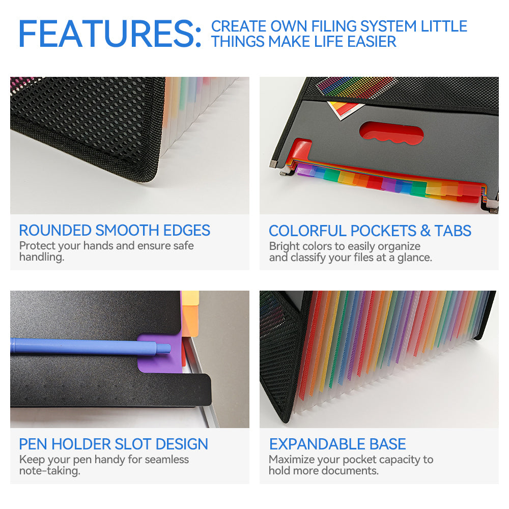 Expandable File Organizer with Multicolor Dividers, Open Top Design