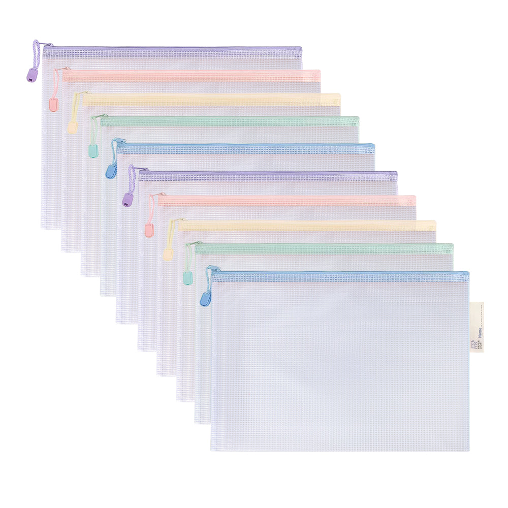 10 Pcs A4 Macaron Color Mesh Files Zip Lock Bag