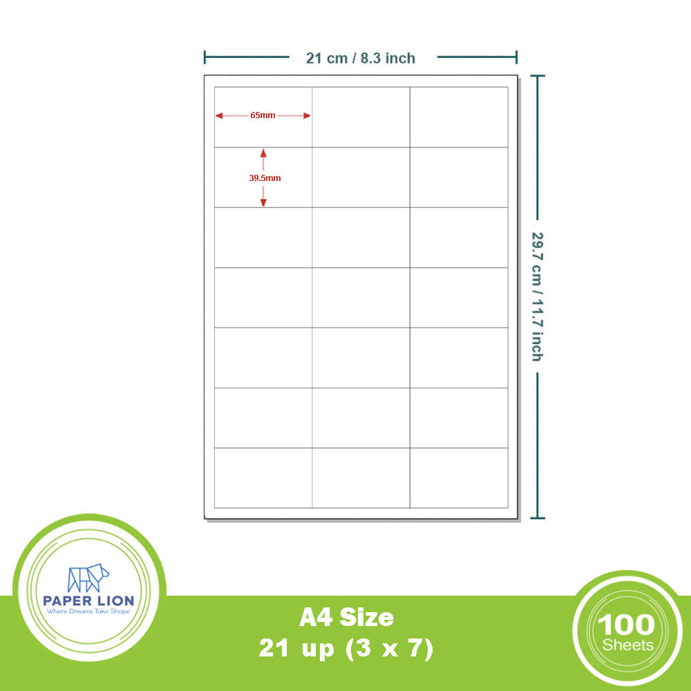 Paper Lion 21 Up A4 Self-Adhesive Labels 100 Sheets
