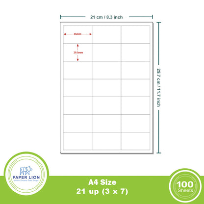 Paper Lion 21 Up A4 Self-Adhesive Labels 100 Sheets