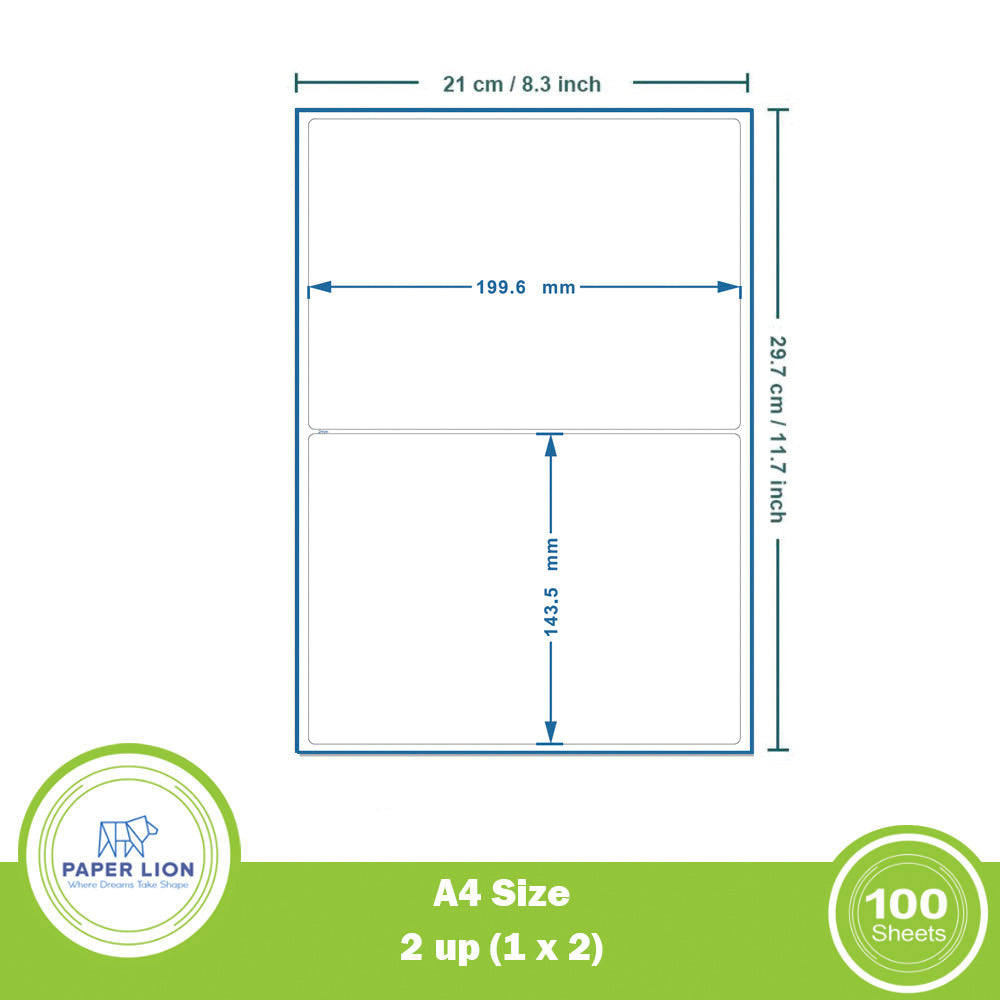 Paper Lion 2 Up A4 Self-Adhesive Labels 100 Sheets