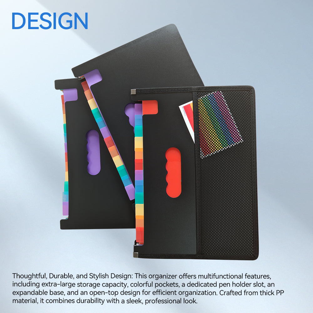 Expandable File Organizer with Multicolor Dividers, Open Top Design