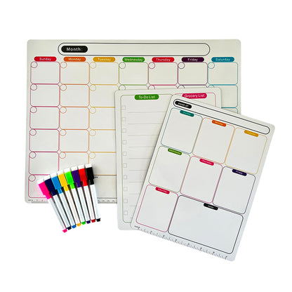 3 pcs Soft Fridge Magnetic Planner set with 8 color White Board Marker