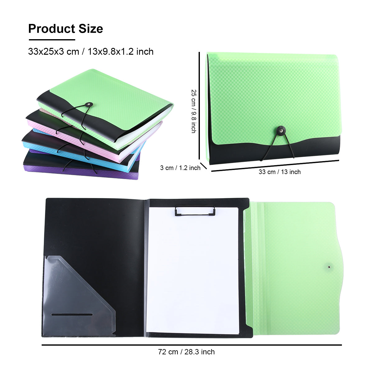 12-Divider Expanding Accordion file with Clip Board