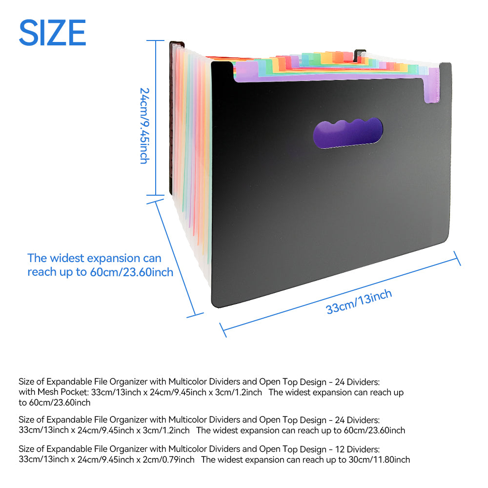 Expandable File Organizer with Multicolor Dividers, Open Top Design