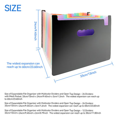 Expandable File Organizer with Multicolor Dividers, Open Top Design