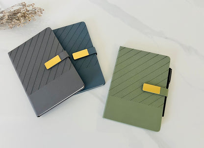 Paper Lion PU Leather Hard Cover A5 Notebook - Diagonal Stripe Pattern