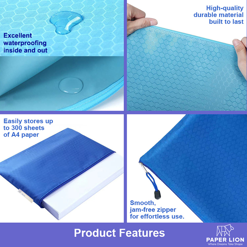 Paper Lion 10pcs A4 Honeycomb Pattern Waterproof Zipper File Bags