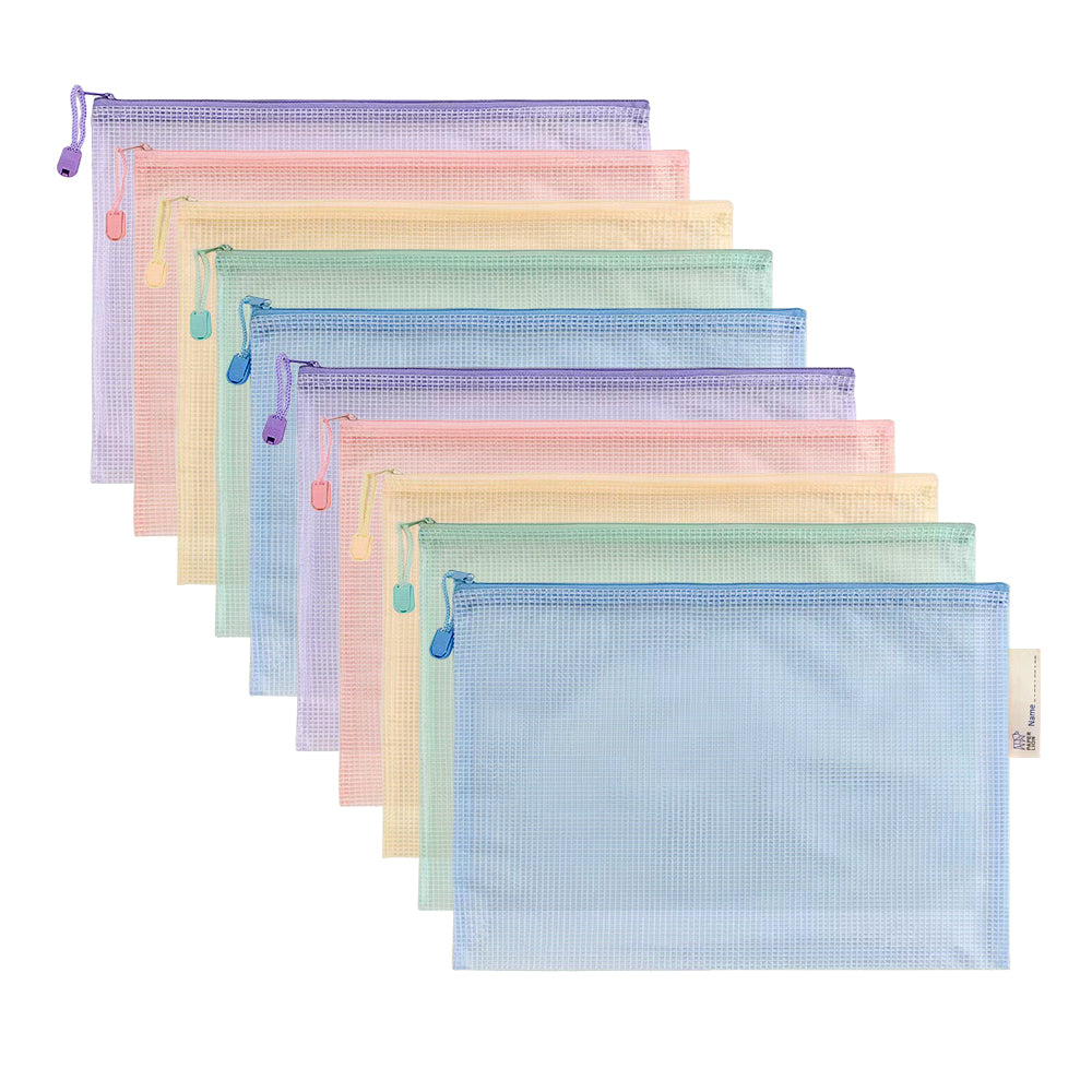 10 Pcs A4 Macaron Color Mesh Files Zip Lock Bag