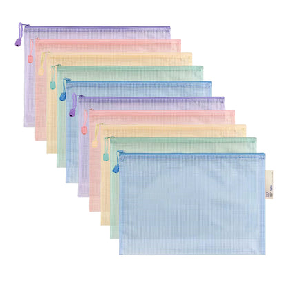 10 Pcs A4 Macaron Color Mesh Files Zip Lock Bag