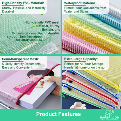10 Pcs A4 Macaron Color Mesh Files Zip Lock Bag