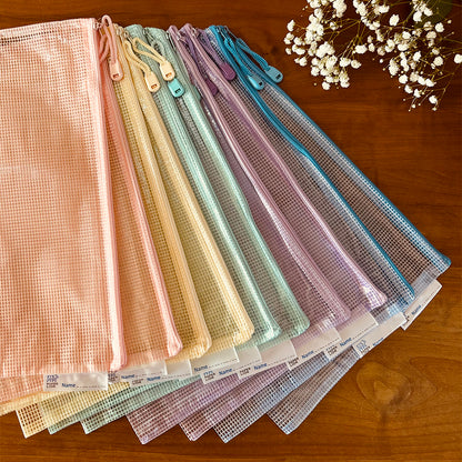 10 Pcs A4 Macaron Color Mesh Files Zip Lock Bag