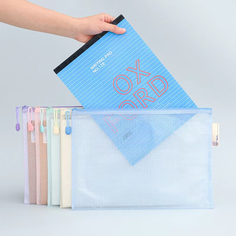 10 Pcs A4 Macaron Color Mesh Files Zip Lock Bag