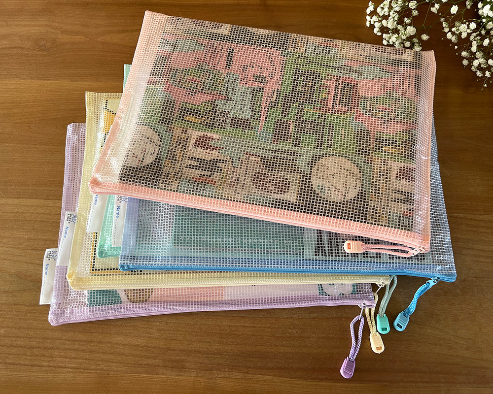 10 Pcs A4 Macaron Color Mesh Files Zip Lock Bag