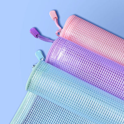 10 Pcs A4 Macaron Color Mesh Files Zip Lock Bag